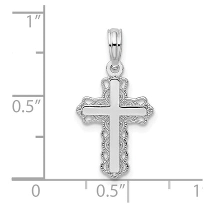 Sterling Silver De-Ani Rhodium-Plated Polished Lace Trim Cross Pendant
