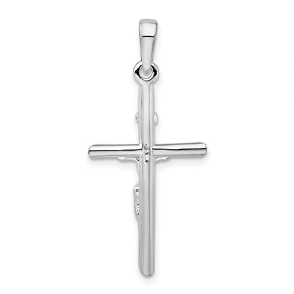 Sterling Silver De-Ani Rhodium-Plated Polished Crucifix Cross Pendant
