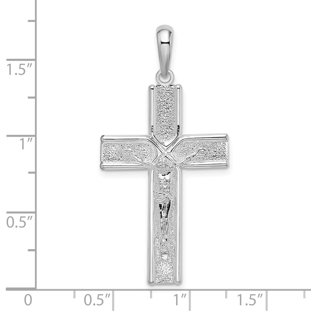 Sterling Silver De-Ani Rhodium-Plated Polished And Satin Crucifix Pendant
