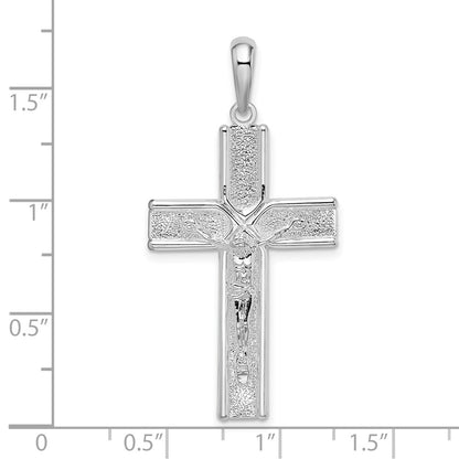Sterling Silver De-Ani Rhodium-Plated Polished And Satin Crucifix Pendant