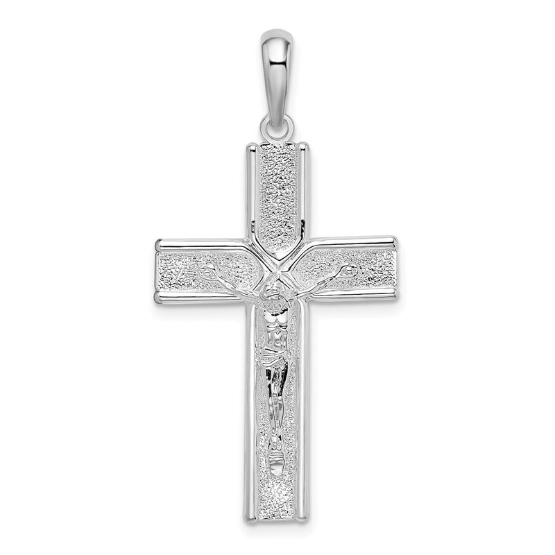 Sterling Silver De-Ani Rhodium-Plated Polished And Satin Crucifix Pendant