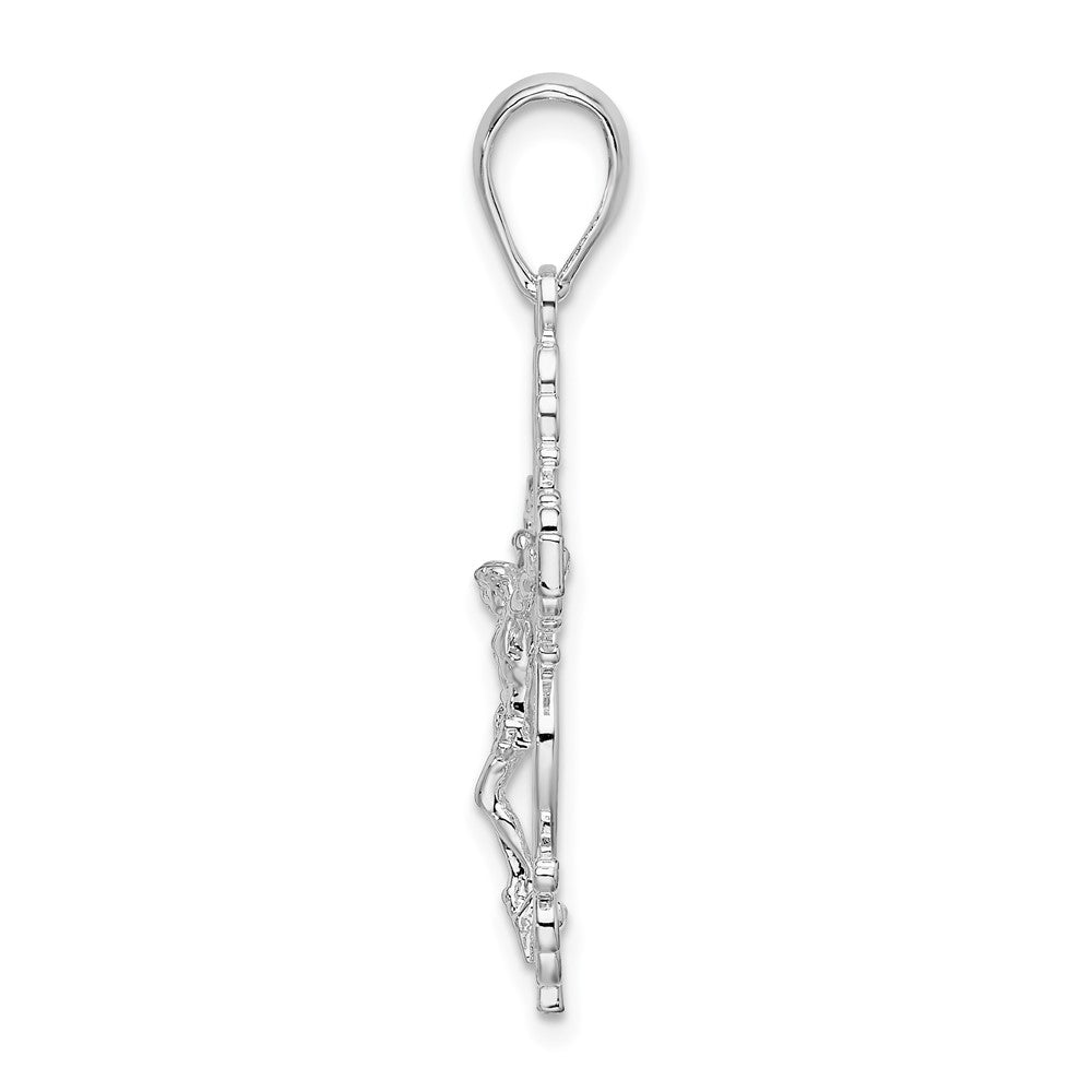 Sterling Silver De-Ani Rhodium-Plated Polished Lace Trim Crucifix Pendant