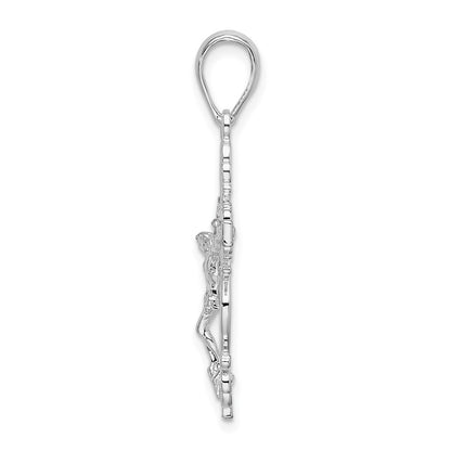 Sterling Silver De-Ani Rhodium-Plated Polished Lace Trim Crucifix Pendant