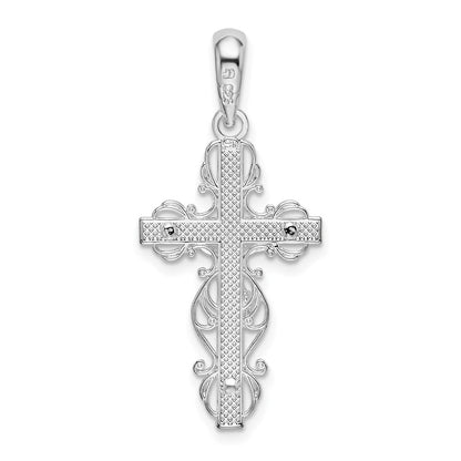 Sterling Silver De-Ani Rhodium-Plated Polished Lace Trim Crucifix Pendant