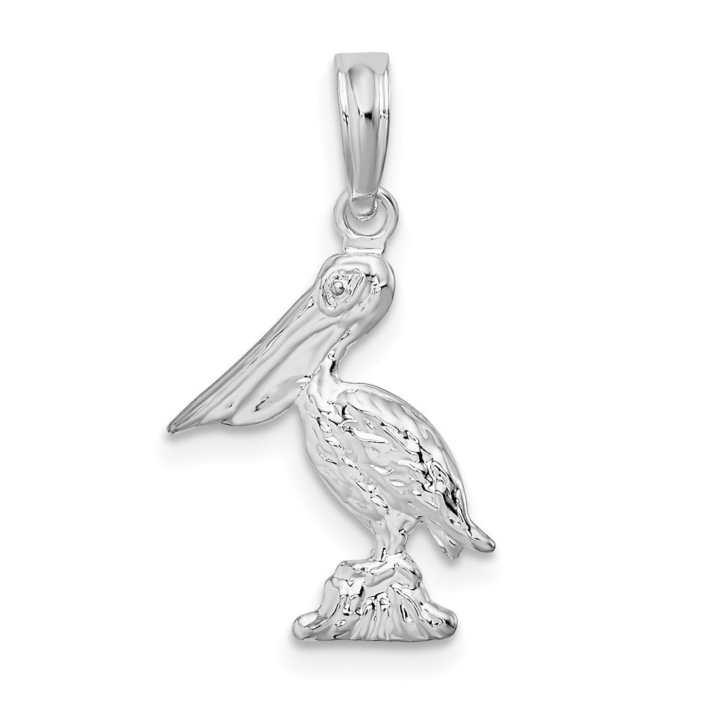 Sterling Silver De-Ani Rhodium-Plated Polished 3D Pelican Pendant