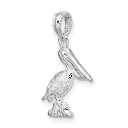Sterling Silver De-Ani Rhodium-Plated Polished 3D Pelican Pendant