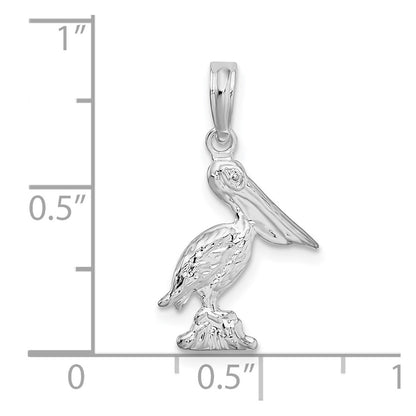 Sterling Silver De-Ani Rhodium-Plated Polished 3D Pelican Pendant