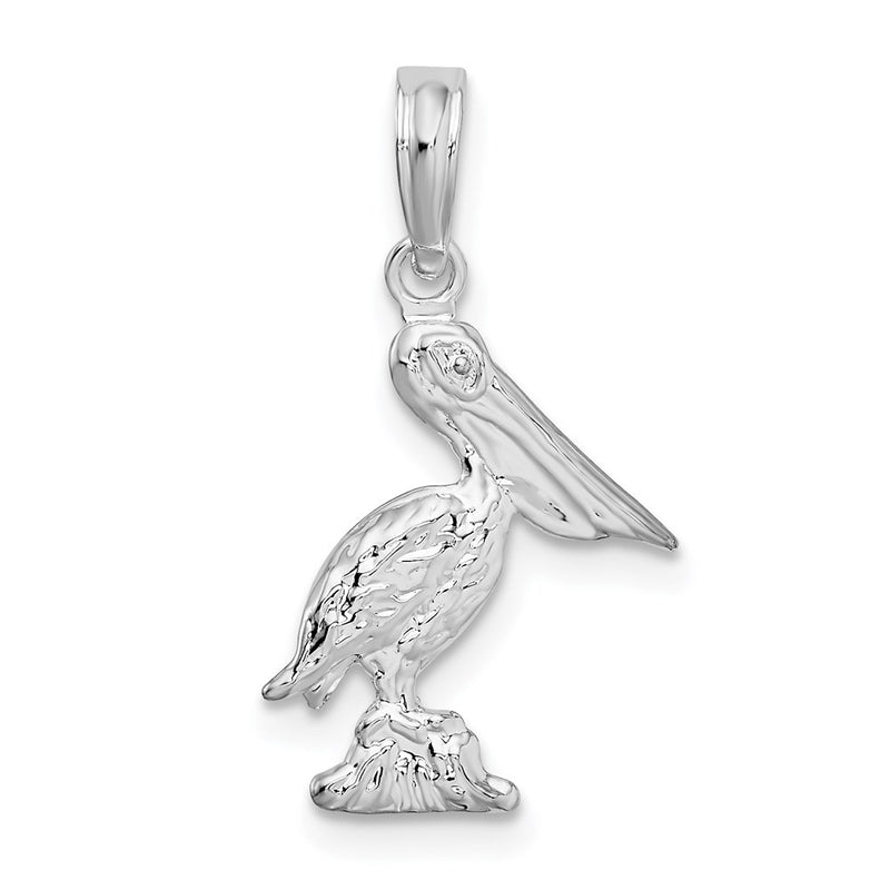 Sterling Silver De-Ani Rhodium-Plated Polished 3D Pelican Pendant