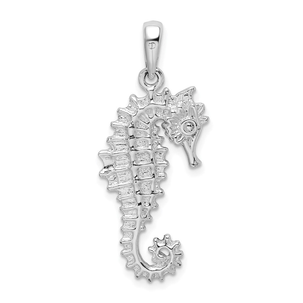 Sterling Silver De-Ani Rhodium-Plated Polished 3D Sea Horse Pendant