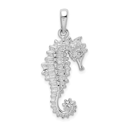 Sterling Silver De-Ani Rhodium-Plated Polished 3D Sea Horse Pendant