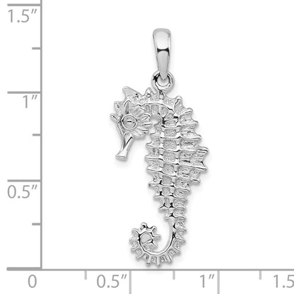 Sterling Silver De-Ani Rhodium-Plated Polished 3D Sea Horse Pendant