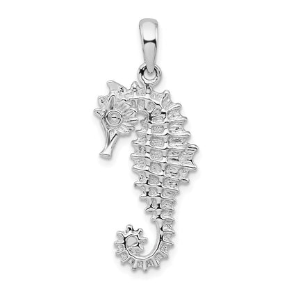 Sterling Silver De-Ani Rhodium-Plated Polished 3D Sea Horse Pendant