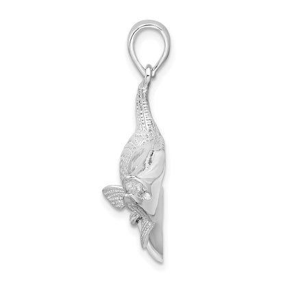 Sterling Silver De-Ani Rhodium-Plated Polished Red Fish Pendant