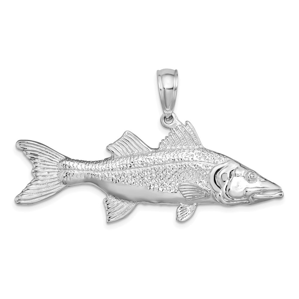 Sterling Silver De-Ani Rhodium-Plated Polished 3D Snook Fish Pendant