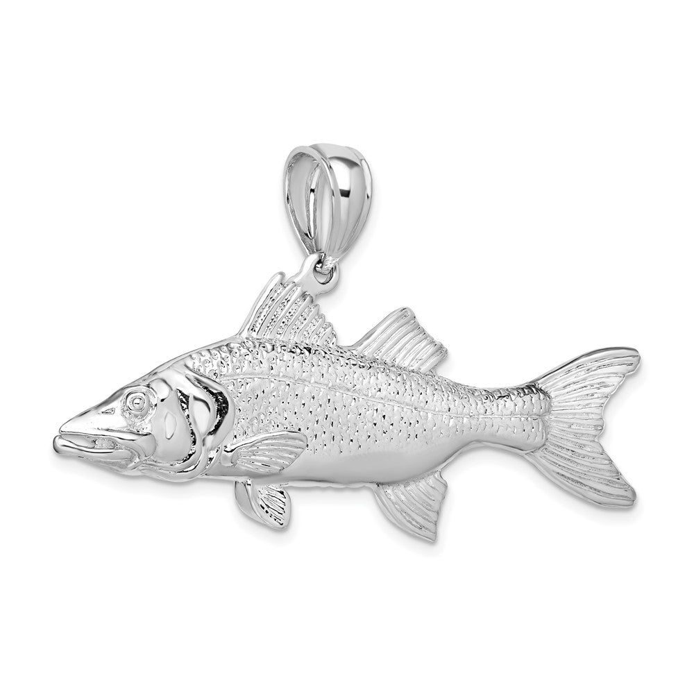 Sterling Silver De-Ani Rhodium-Plated Polished 3D Snook Fish Pendant