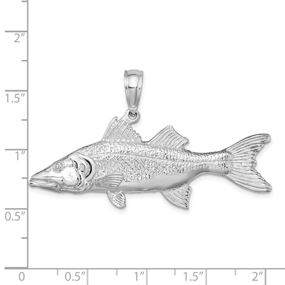 Sterling Silver De-Ani Rhodium-Plated Polished 3D Snook Fish Pendant