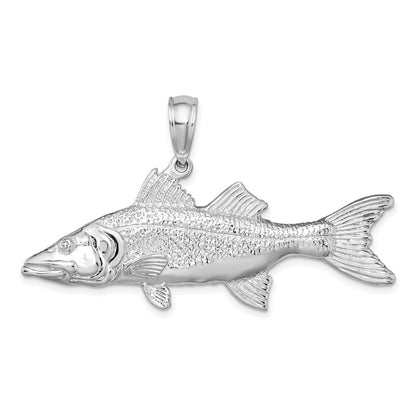 Sterling Silver De-Ani Rhodium-Plated Polished 3D Snook Fish Pendant