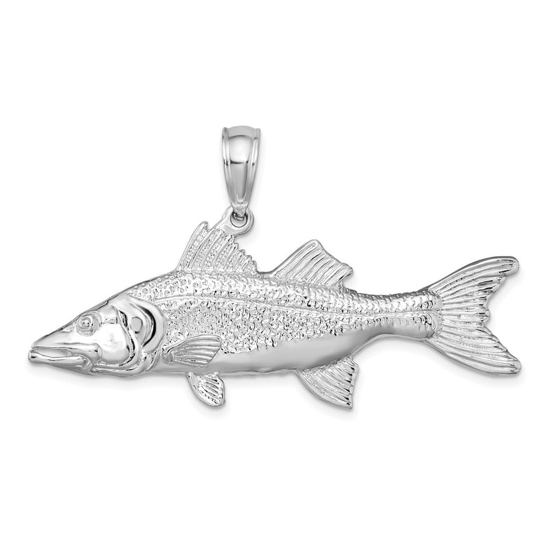 Sterling Silver De-Ani Rhodium-Plated Polished 3D Snook Fish Pendant