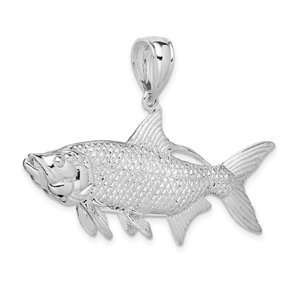 Sterling Silver De-Ani Rhodium-Plated Polished 3D Oxeye Tarpon Fish Pendant