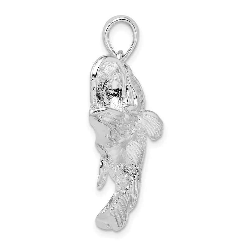 Sterling Silver De-Ani Rhodium-Plated Jumping Bass Fish Pendant