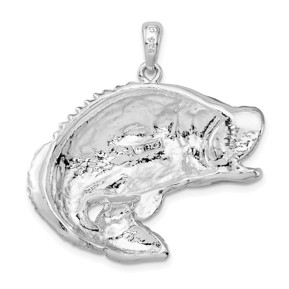 Sterling Silver De-Ani Rhodium-Plated Jumping Bass Fish Pendant