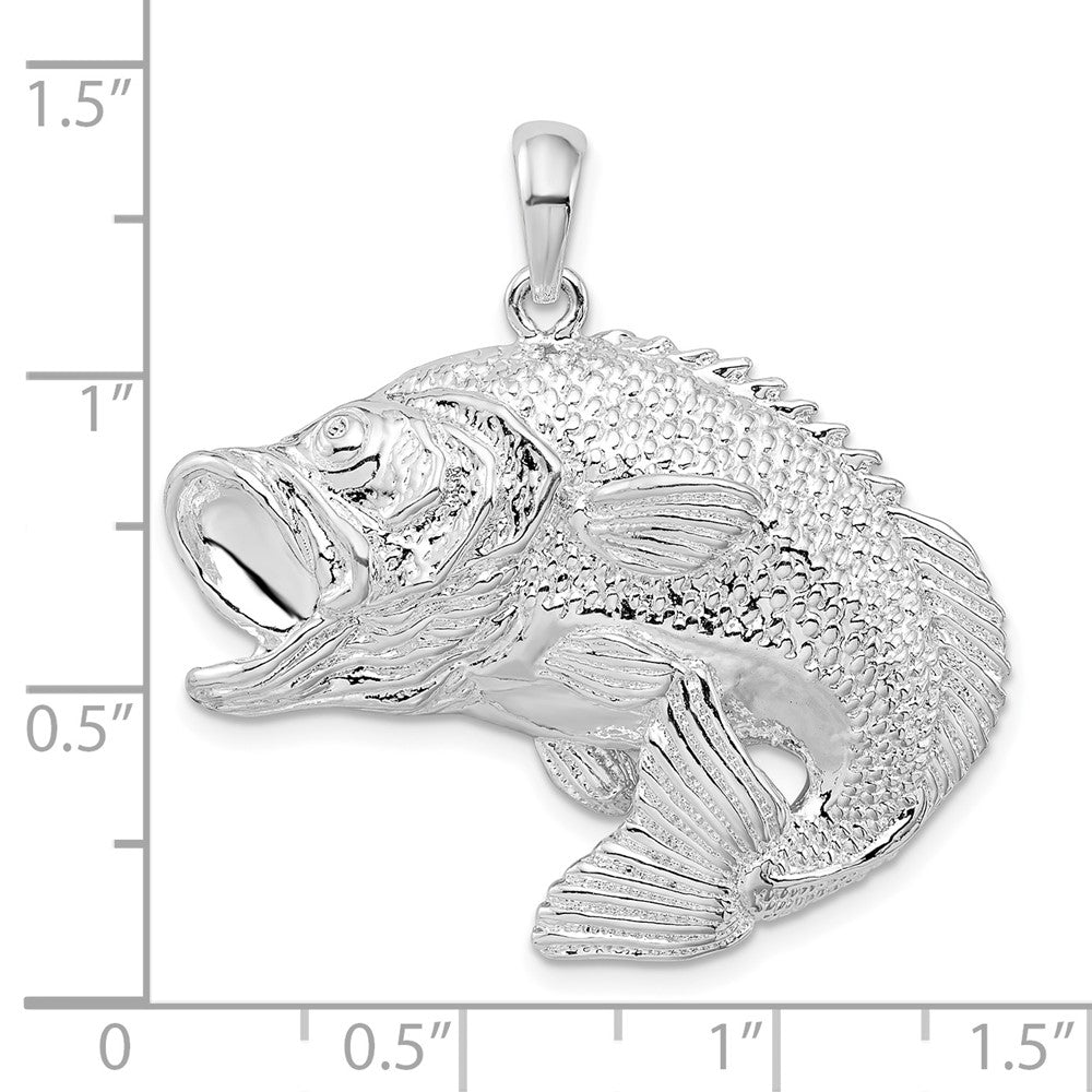 Sterling Silver De-Ani Rhodium-Plated Jumping Bass Fish Pendant