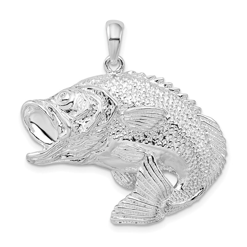 Sterling Silver De-Ani Rhodium-Plated Jumping Bass Fish Pendant