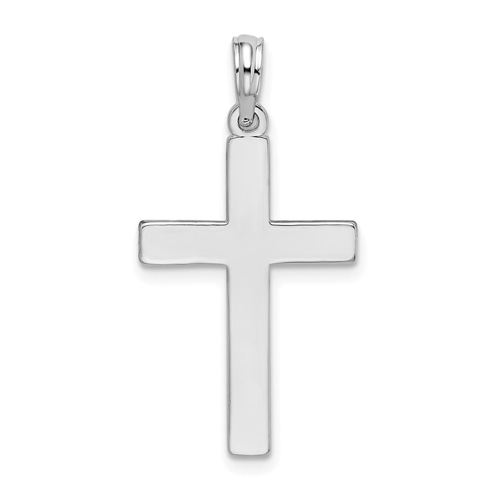 Sterling Silver De-Ani Rhodium-Plated Polished Flat Latin Cross Pendant