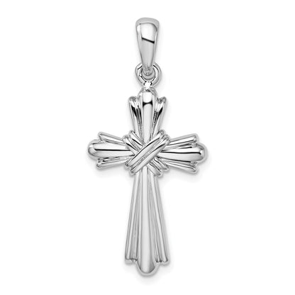 Sterling Silver De-Ani Rhodium-Plated With X-Center Budded Cross Pendant