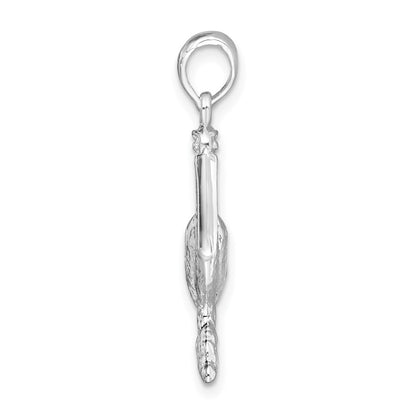 Sterling Silver De-Ani Rhodium-Plated Polished Large 3D Standing Pelican Pendant