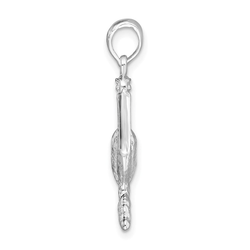 Sterling Silver De-Ani Rhodium-Plated Polished Large 3D Standing Pelican Pendant