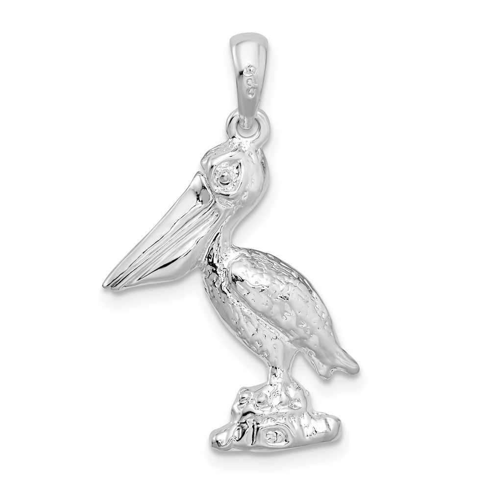 Sterling Silver De-Ani Rhodium-Plated 3D Standing Moveable Mouth Pelican Pendant