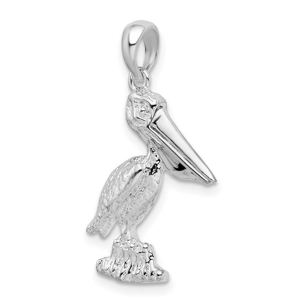 Sterling Silver De-Ani Rhodium-Plated 3D Standing Moveable Mouth Pelican Pendant