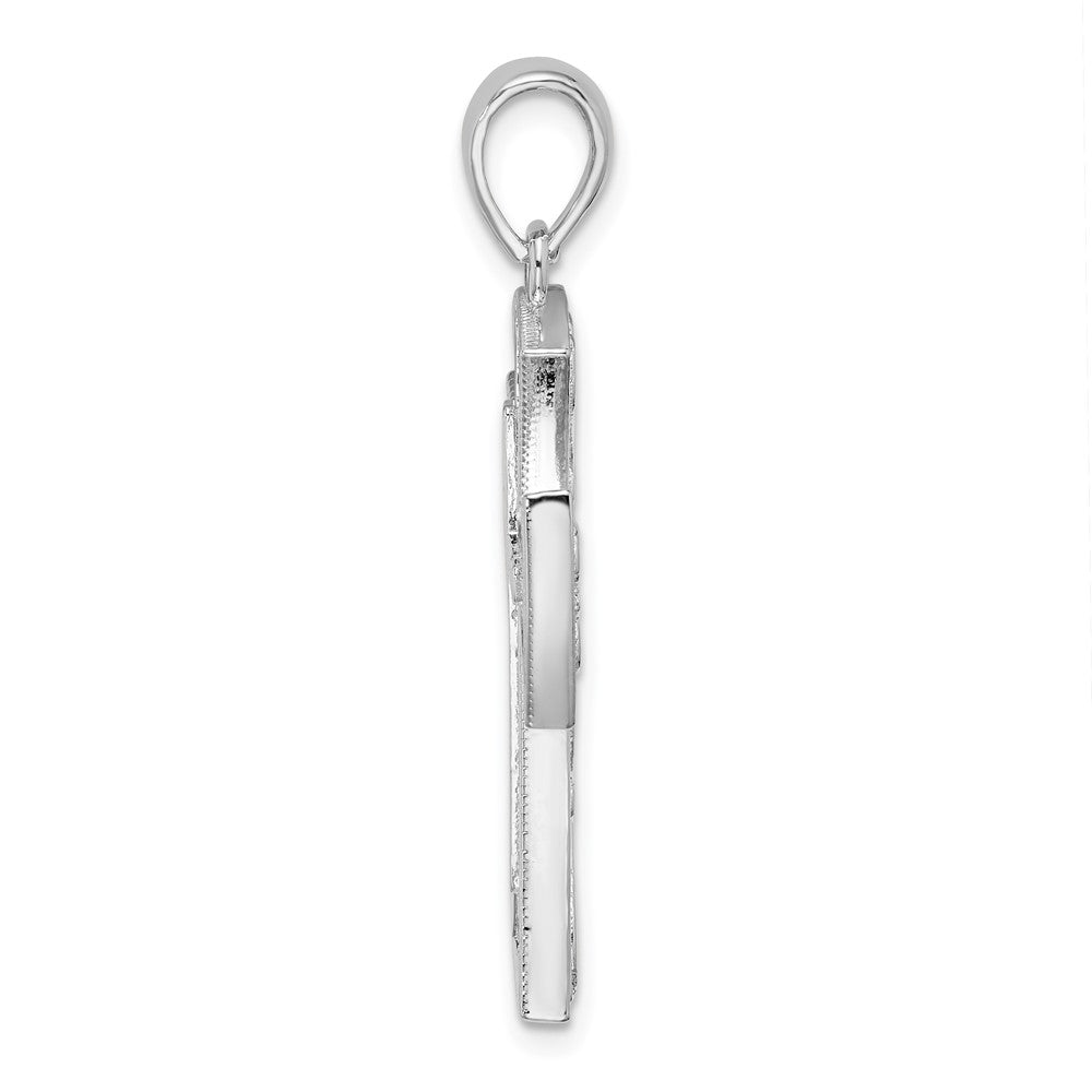 Sterling Silver De-Ani Rhodium-Plated Fancy Heart Design Cross Pendant