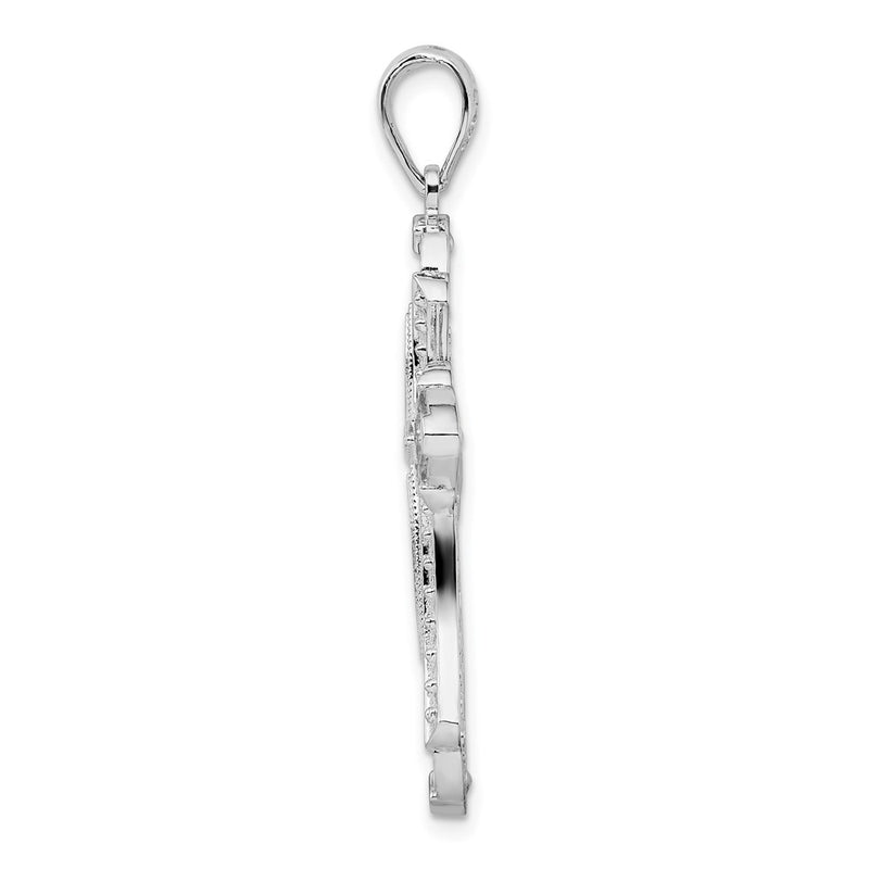Sterling Silver De-Ani Rhodium-Plated Fleur De Lis With Poem On Reverse Cross Pendant