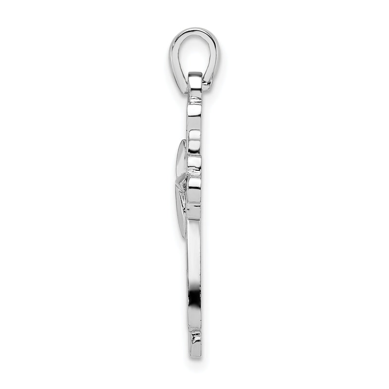 Sterling Silver De-Ani Rhodium-Plated Fancy Cut-Out Cross Pendant