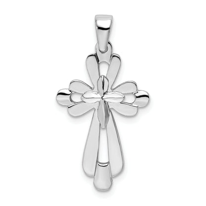 Sterling Silver De-Ani Rhodium-Plated Fancy Cut-Out Cross Pendant