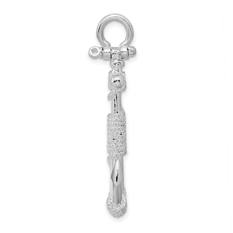 Sterling Silver De-Ani Rhodium-Plated Polished Anchor With Rope Pendant