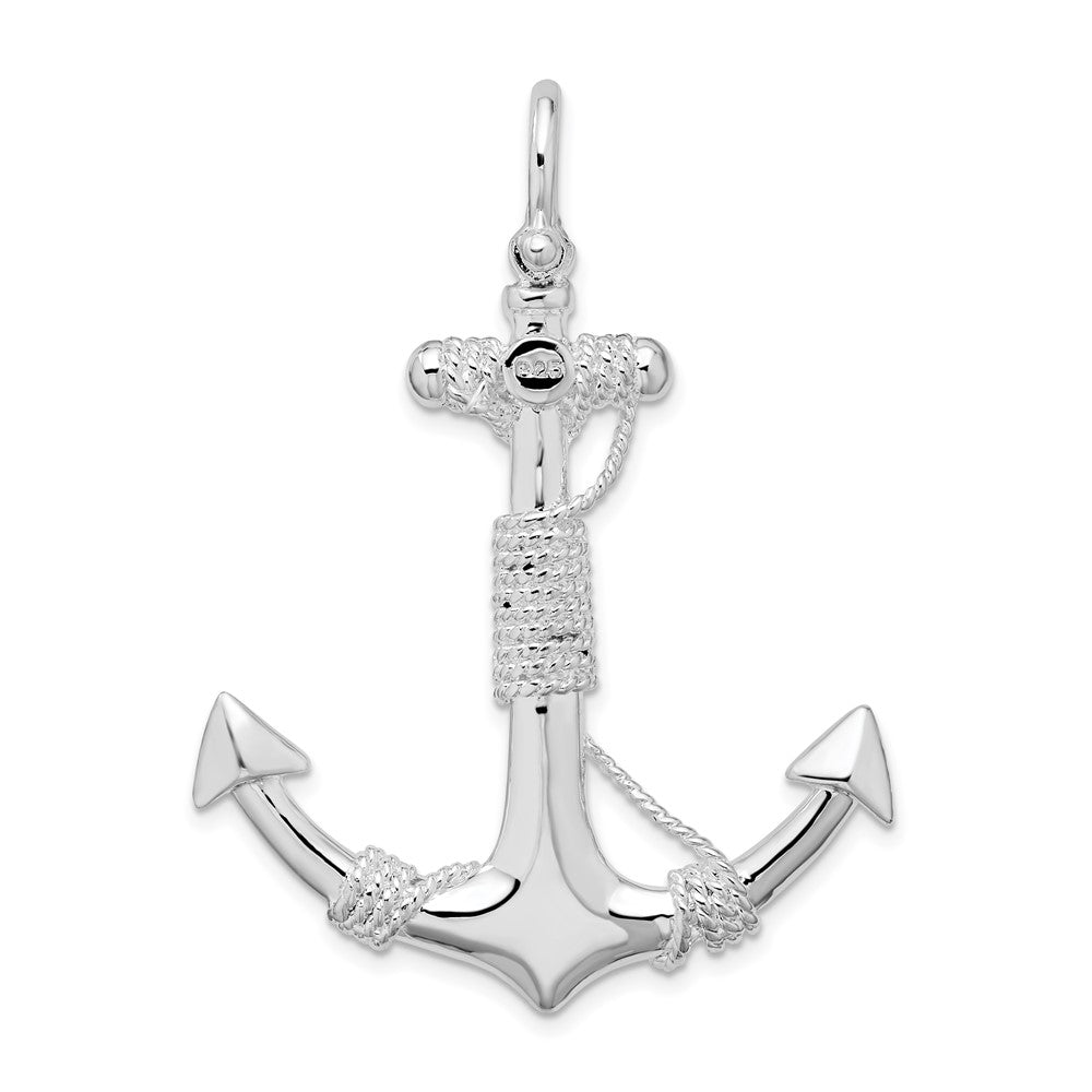 Sterling Silver De-Ani Rhodium-Plated Polished Anchor With Rope Pendant