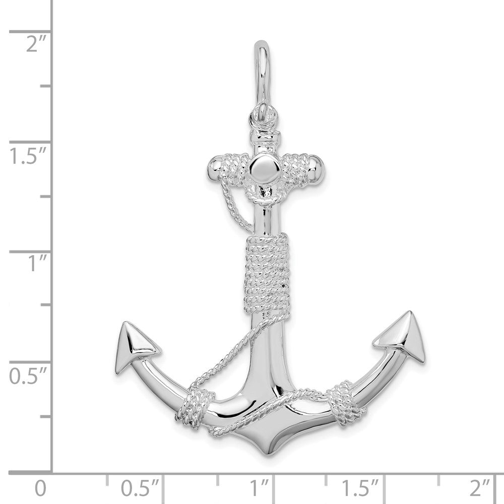 Sterling Silver De-Ani Rhodium-Plated Polished Anchor With Rope Pendant