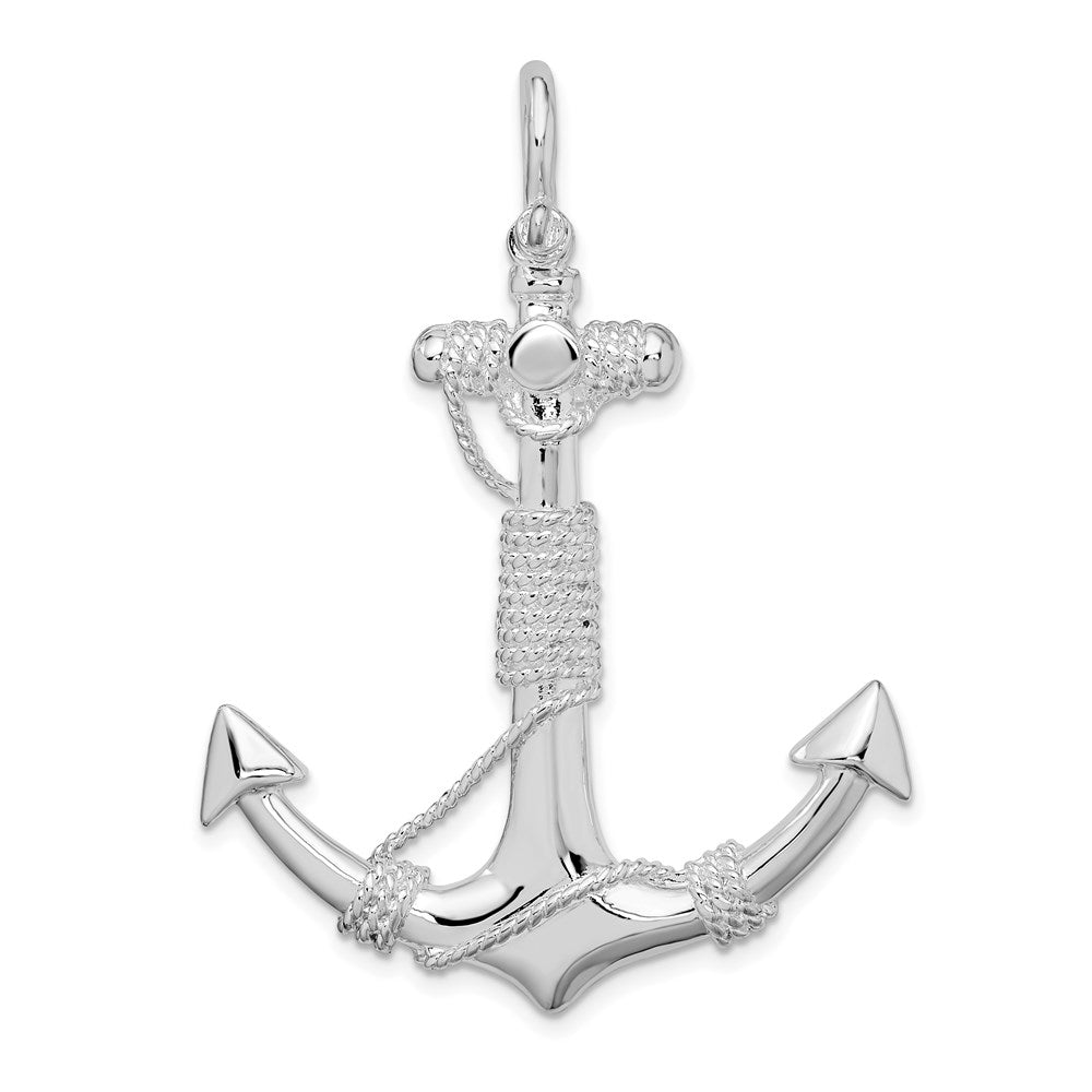 Sterling Silver De-Ani Rhodium-Plated Polished Anchor With Rope Pendant