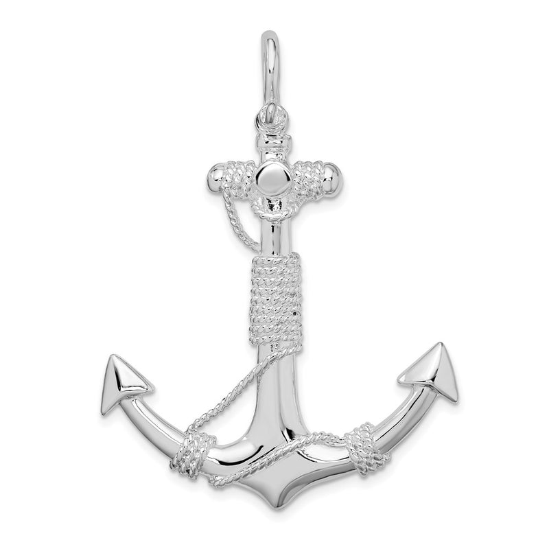 Sterling Silver De-Ani Rhodium-Plated Polished Anchor With Rope Pendant