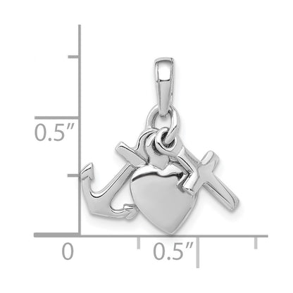 Sterling Silver De-Ani Rhodium-Plated Polished 3D Moveable Anchor / Heart Cross Pendant