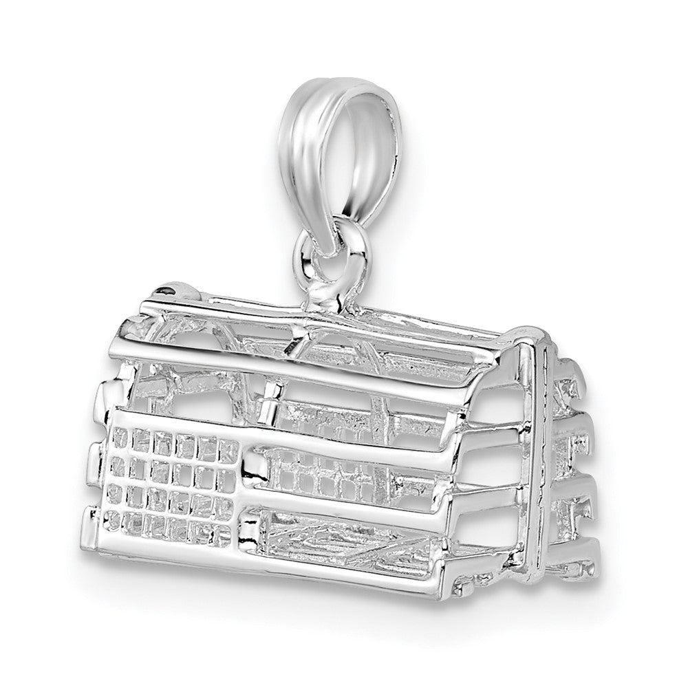 Sterling Silver De-Ani Rhodium-Plated Polished 3D Empty Lobster Trap Pendant