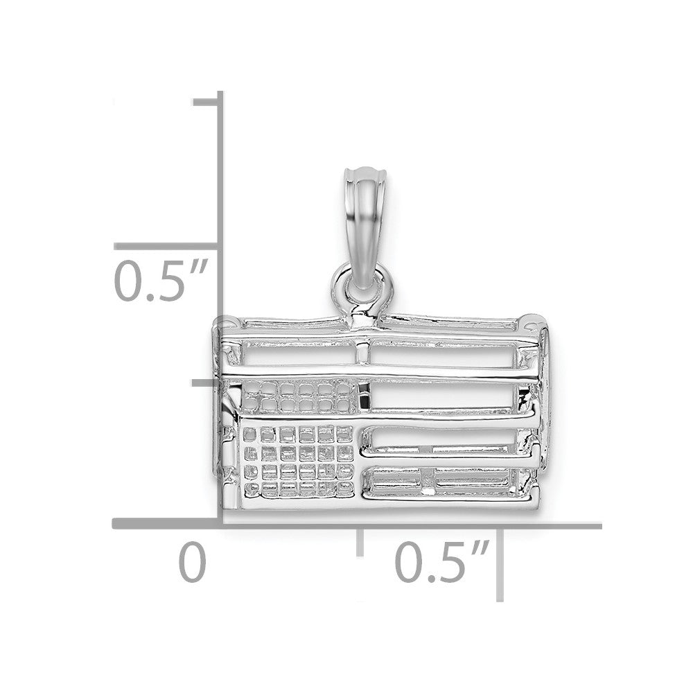Sterling Silver De-Ani Rhodium-Plated Polished 3D Empty Lobster Trap Pendant