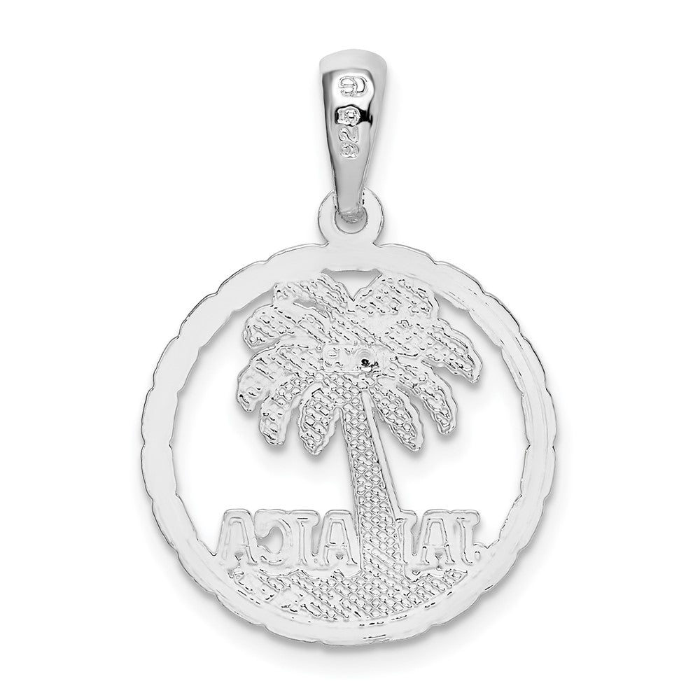 Sterling Silver De-Ani Rhodium-Plated Jamaica With Palm Tree Cut-Out Disc Pendant
