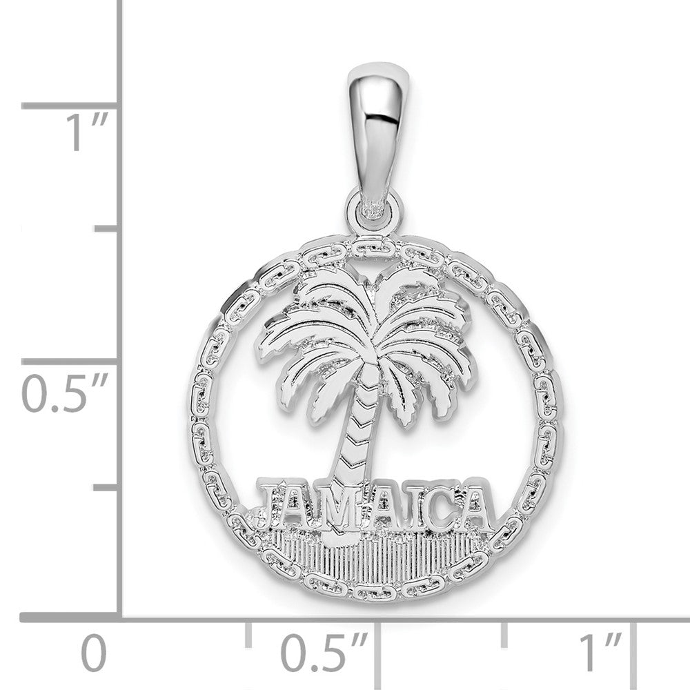Sterling Silver De-Ani Rhodium-Plated Jamaica With Palm Tree Cut-Out Disc Pendant