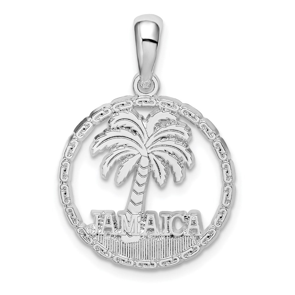 Sterling Silver De-Ani Rhodium-Plated Jamaica With Palm Tree Cut-Out Disc Pendant