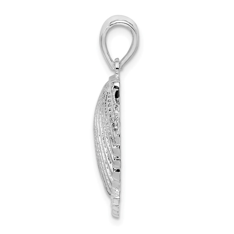Sterling Silver De-Ani Rhodium-Plated Polished Jamaica Scallop Shell Pendant