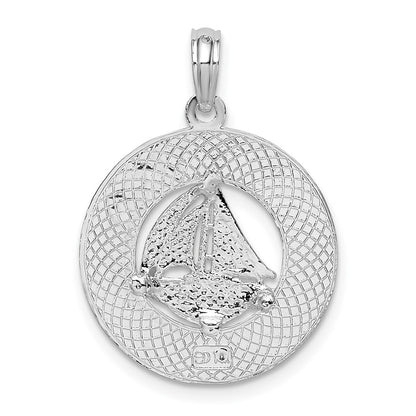 Sterling Silver De-Ani Rhodium-Plated Jamaica Round Circle With Sailboat Pendant